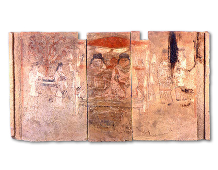 石槨彩色　墓主夫妻図【せっかくさいしき　ぼしゅふさいず】