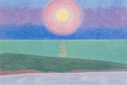 奥の細道句抄絵・暑き日を海にいれたり最上川