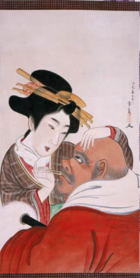 梅林斎雪山「達磨と美人図」 紙本着色　1幅 江戸時代後期