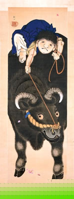 上田耕冲（1819～1911）「牧童図」 絹本着色　1幅 明治時代