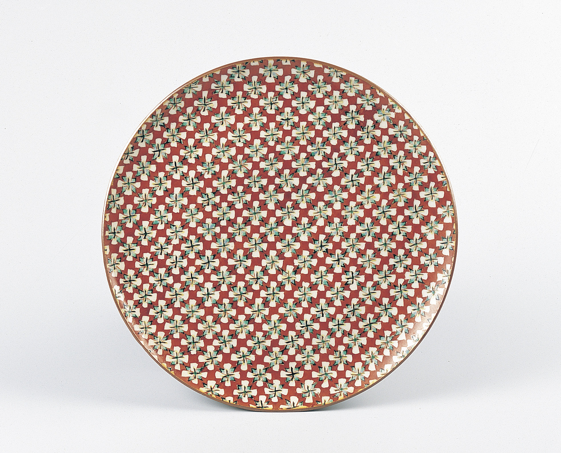 色絵　赤更紗模様皿　九谷　富本憲吉