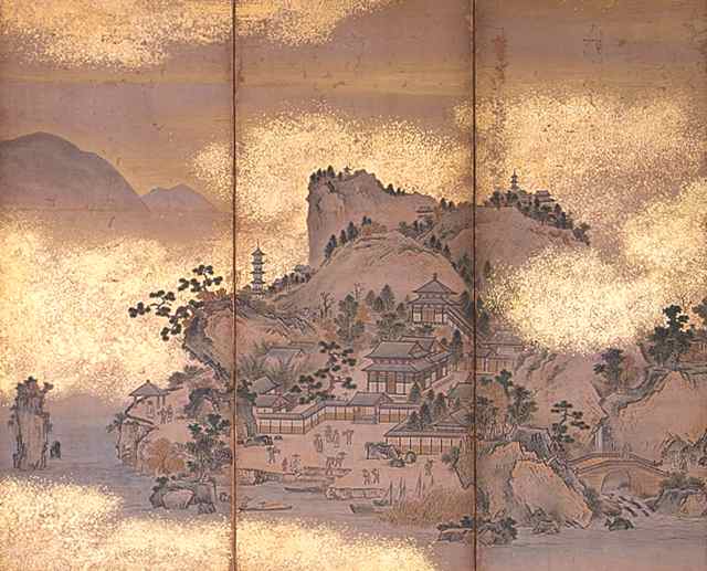 楼閣山水図（部分）　渡辺了慶（　-1645）