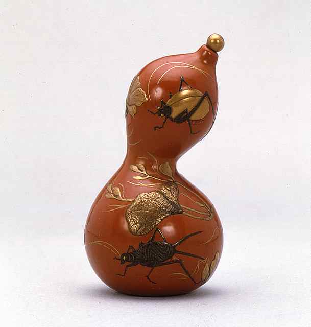 秋草に虫蒔絵瓢箪根付