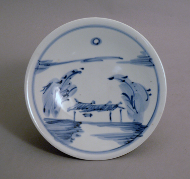 染付　竹林月夜模様皿　京都清水