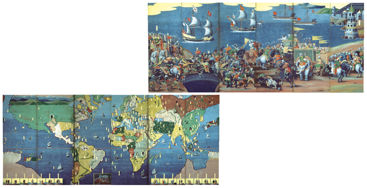 ［重要文化財］レパント戦闘図・世界地図屏風 6曲1双 