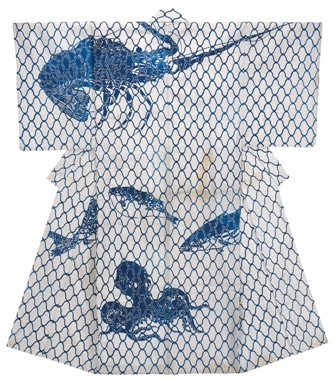 網に魚介模様浴衣 （あみにぎょかいもようゆかた）