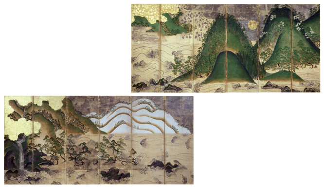 [重要文化財] 日月山水図屏風 6曲1双 