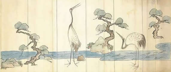 重要文化財　尾形光琳≪松鶴図屏風画稿≫