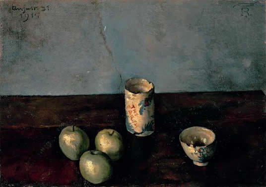 岸田劉生≪静物（湯呑と茶碗と林檎三つ≫