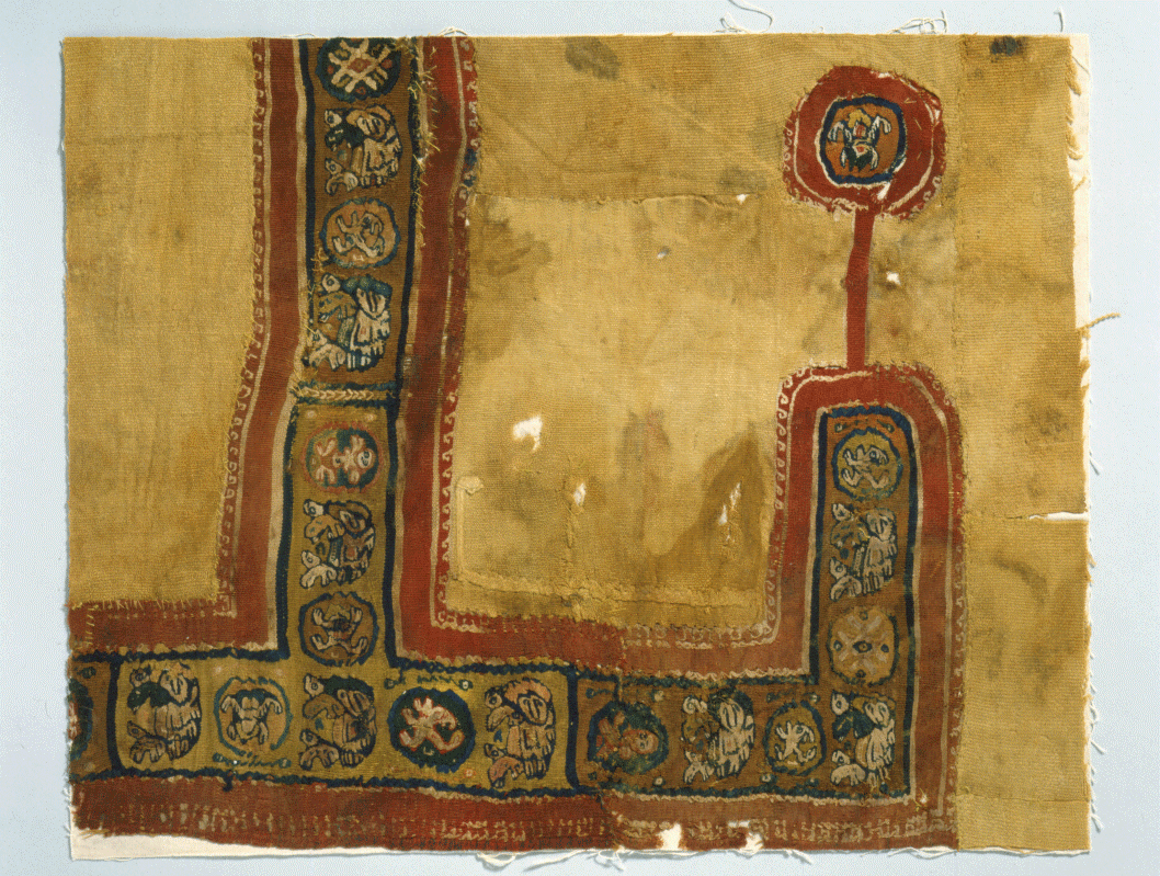 人物動物丸文綴織衣服残片