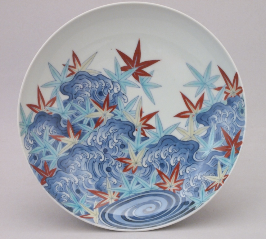 流水紅葉色絵皿　