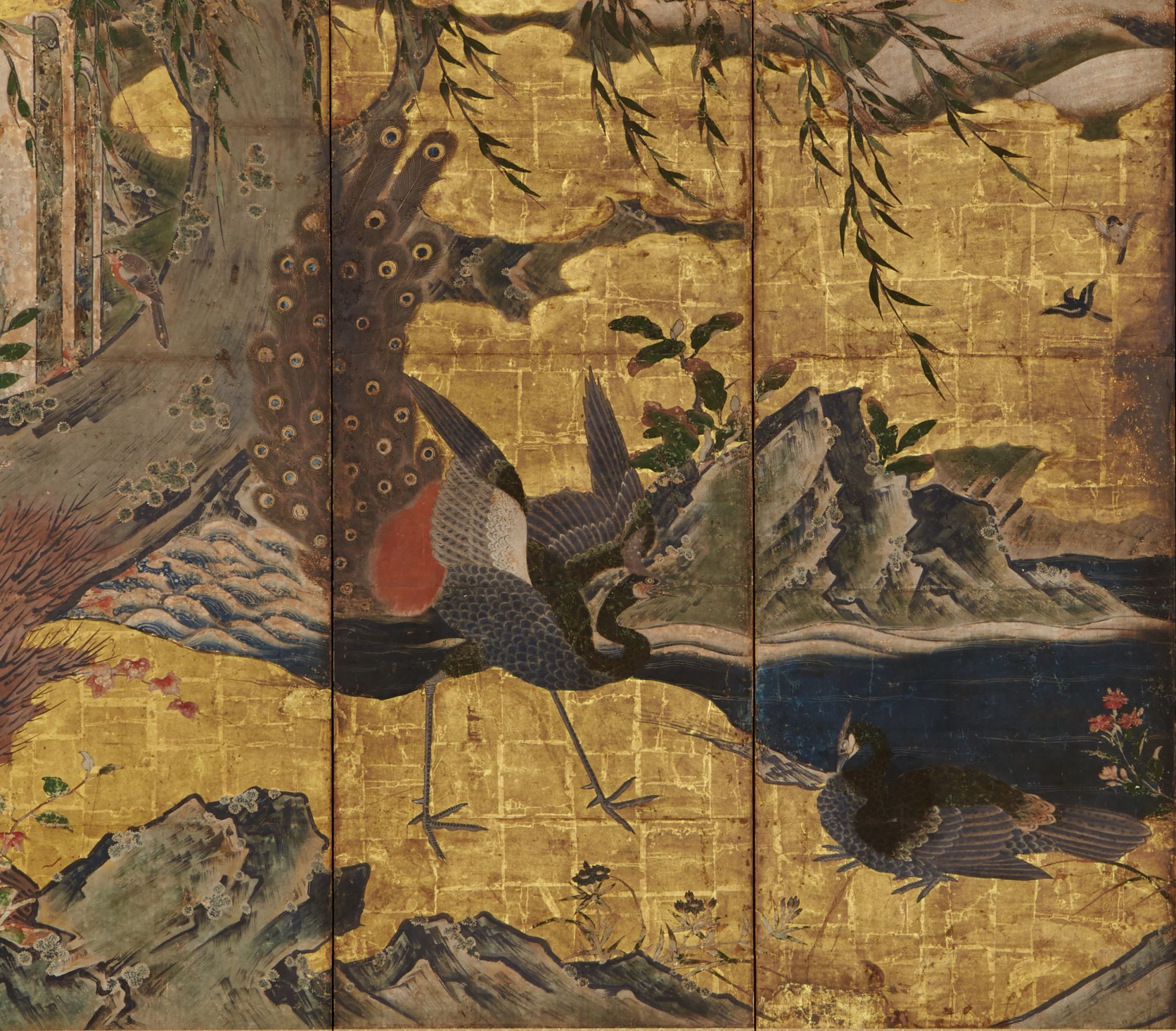 重要文化財 　狩野宗秀　「四季花鳥図屏風」（左隻部分）　桃山時代　