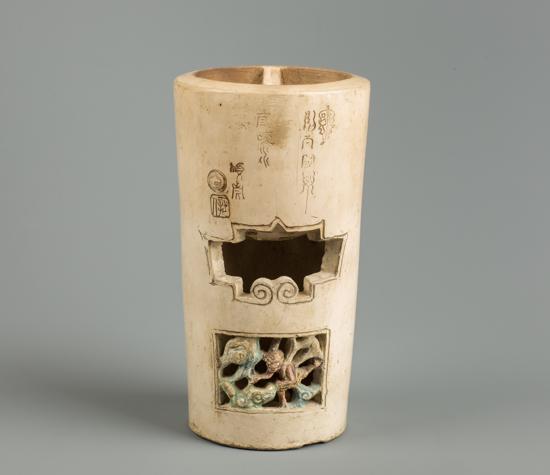 白泥加彩　風神一文字涼炉（はくでいかさい　ふうじんいちもんじりょうろ）