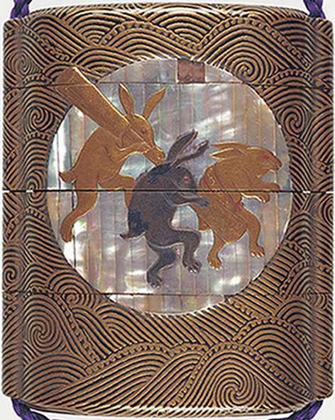 月に兎・太陽に烏蒔絵螺鈿印籠　古満寛哉（花押）銘