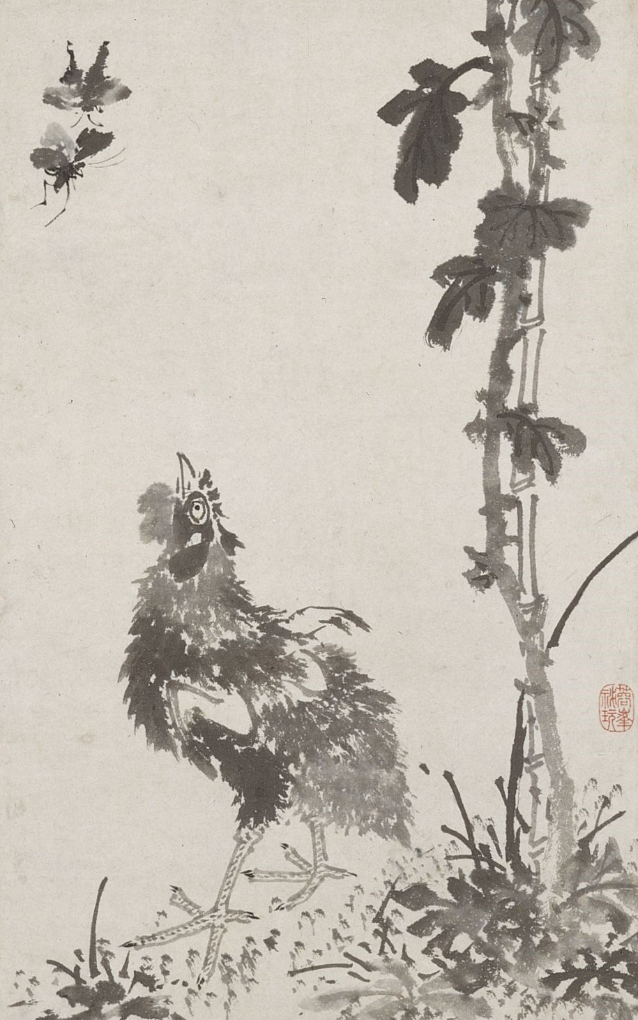 沈周　菊花文禽図（部分）