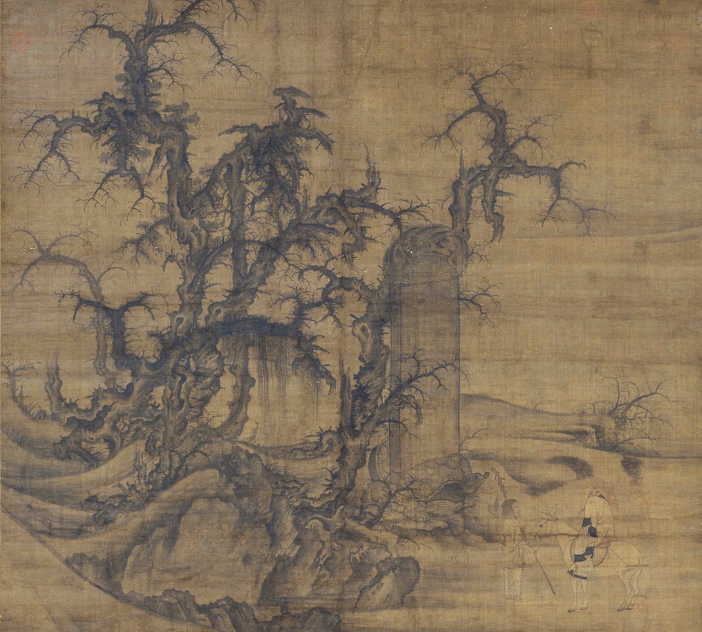 (伝)李成・王暁　読碑窠石図（部分）