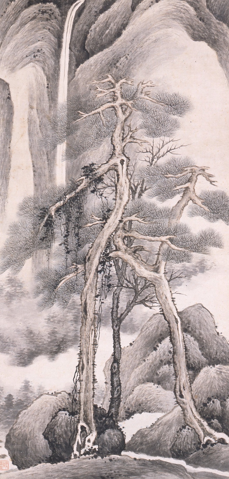 顧大申  《老松飛瀑図》（部分）