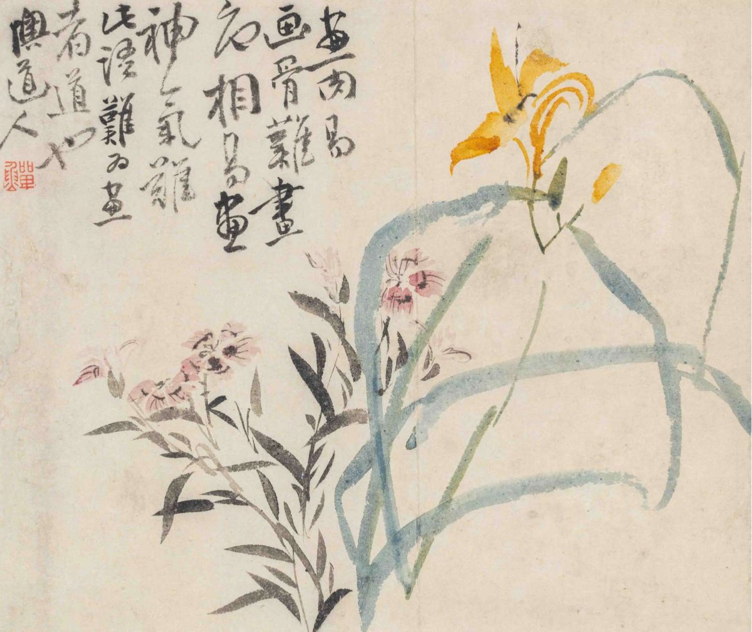 李鱓（1686-1762）《萱草石竹図軸》